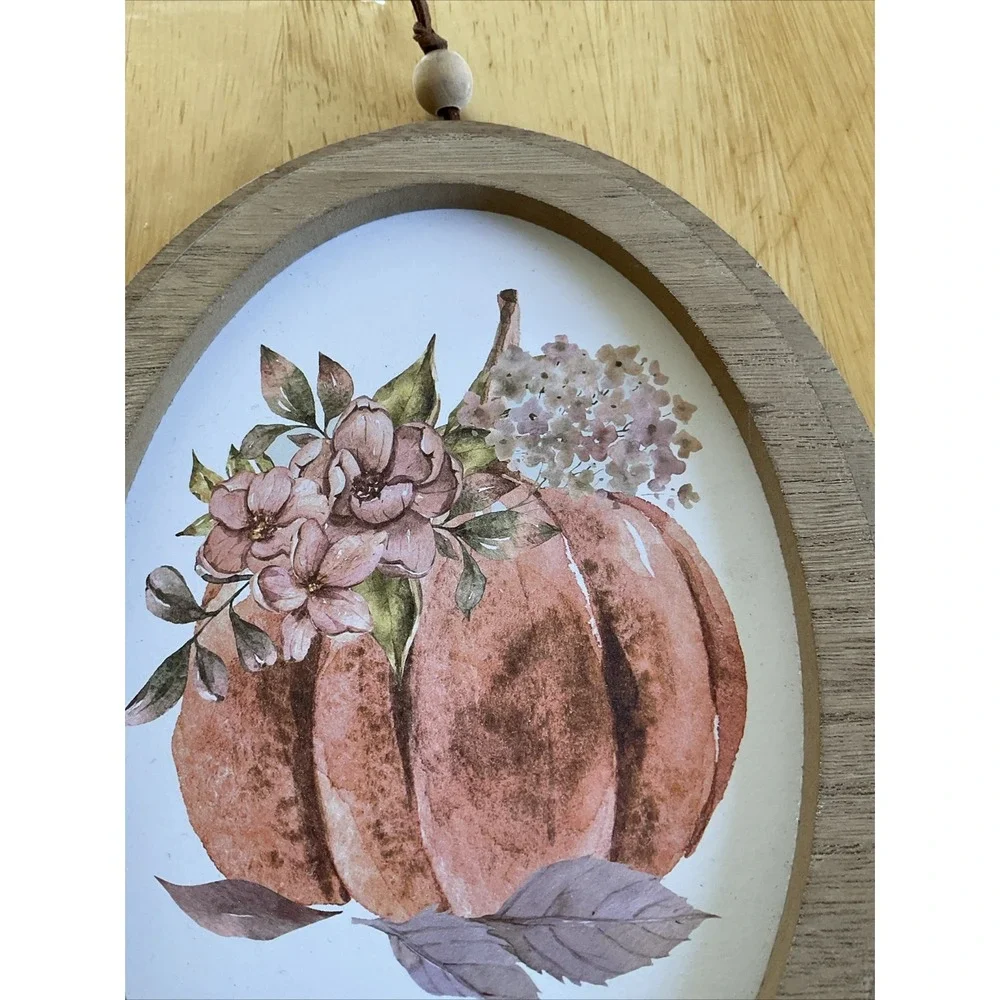 Fall Pumpkins Oval Wall Art Thanksgiving Wall Hanging Framed Canvas Orange